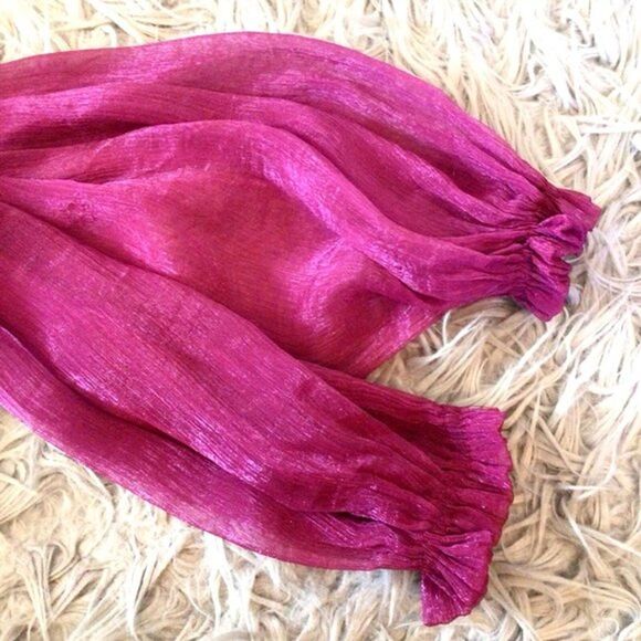 Shimmer Chiffon Top Womens Size XS Magenta Puff Long Sleeve Sheer Blouse Do+Be - Picture 7 of 11